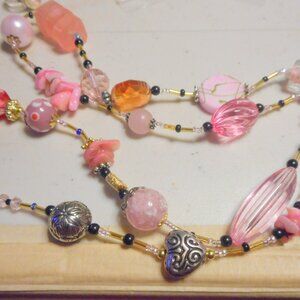 HandCrafted Long Necklace over 25"  ...… pinks